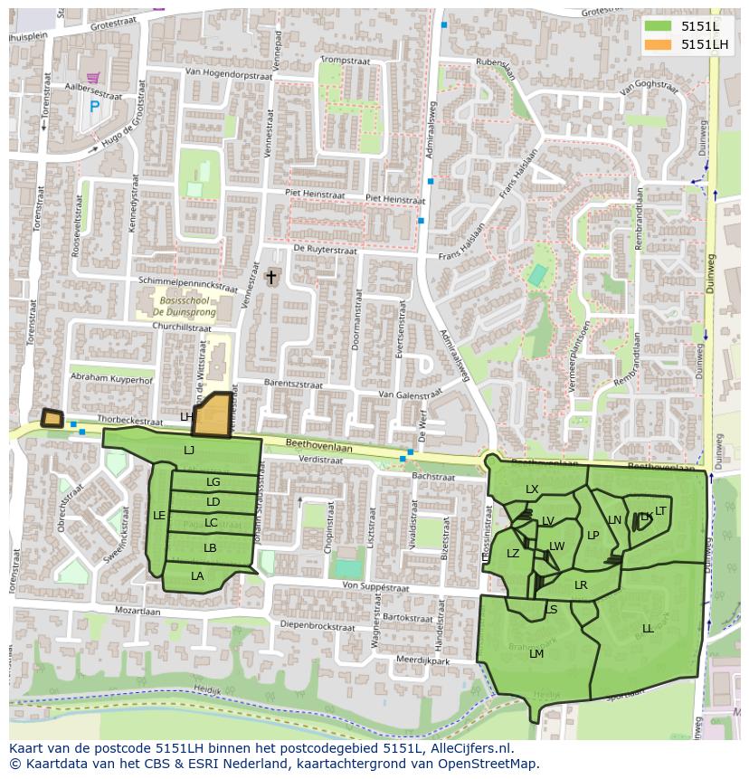 Afbeelding van het postcodegebied 5151 LH op de kaart.