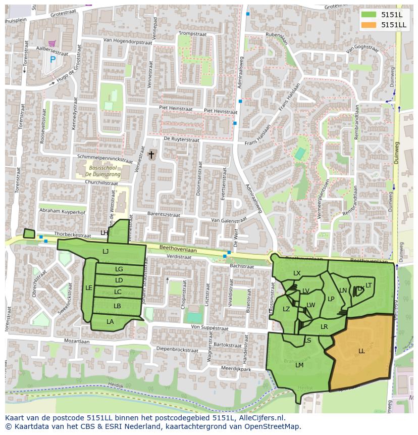 Afbeelding van het postcodegebied 5151 LL op de kaart.