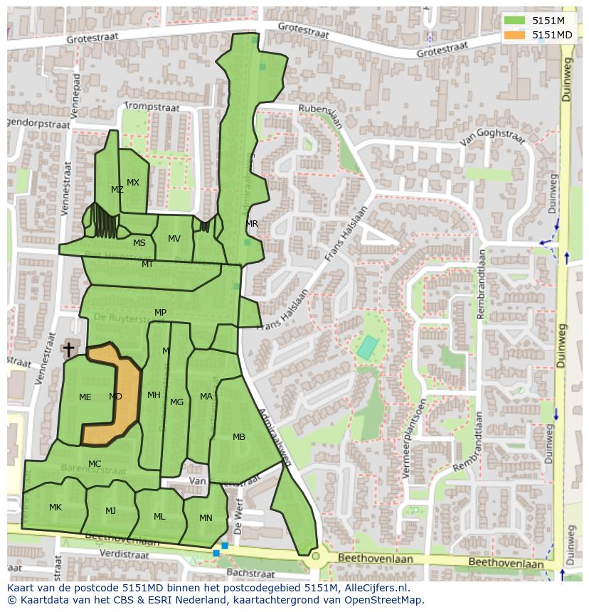 Afbeelding van het postcodegebied 5151 MD op de kaart.