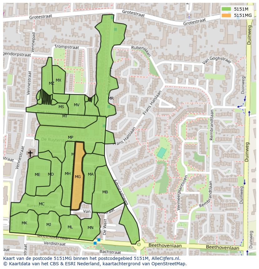 Afbeelding van het postcodegebied 5151 MG op de kaart.