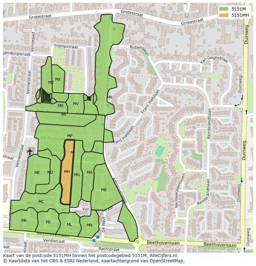 Afbeelding van het postcodegebied 5151 MH op de kaart.