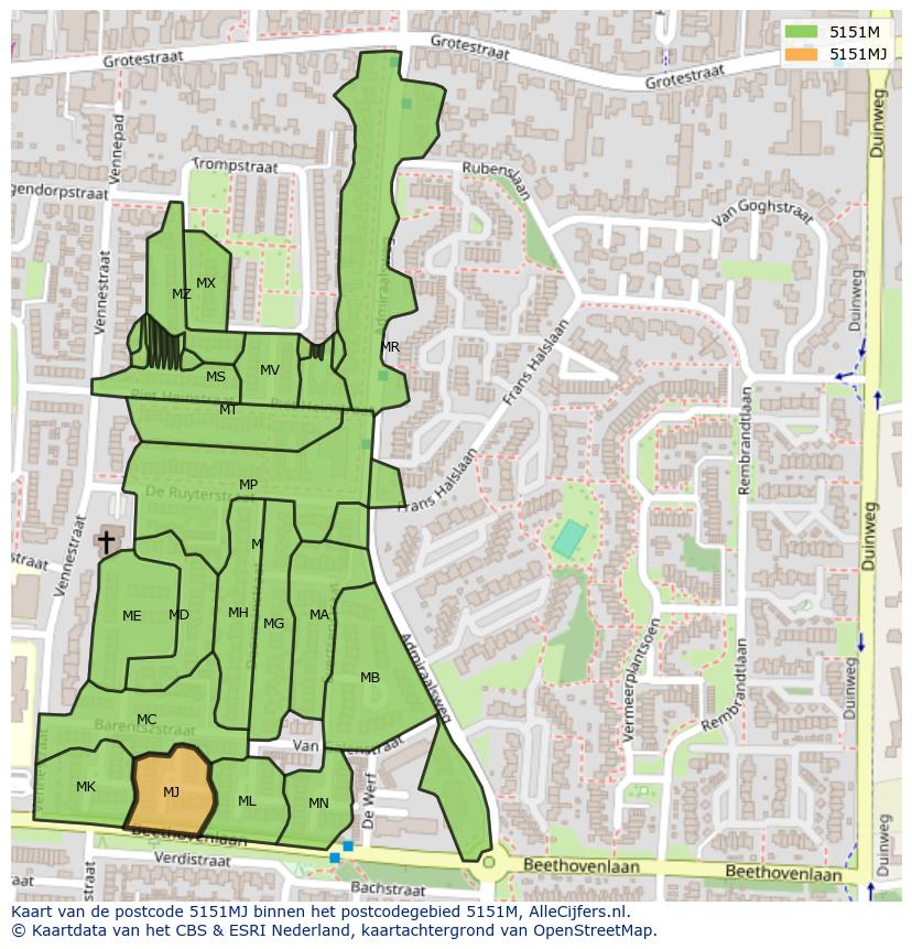 Afbeelding van het postcodegebied 5151 MJ op de kaart.