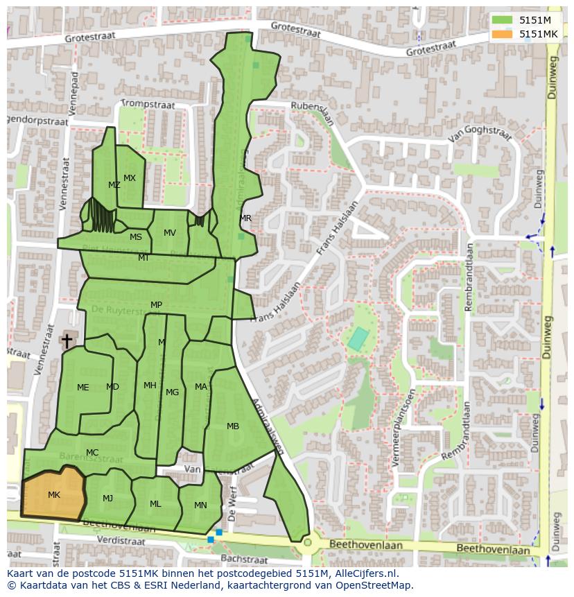 Afbeelding van het postcodegebied 5151 MK op de kaart.
