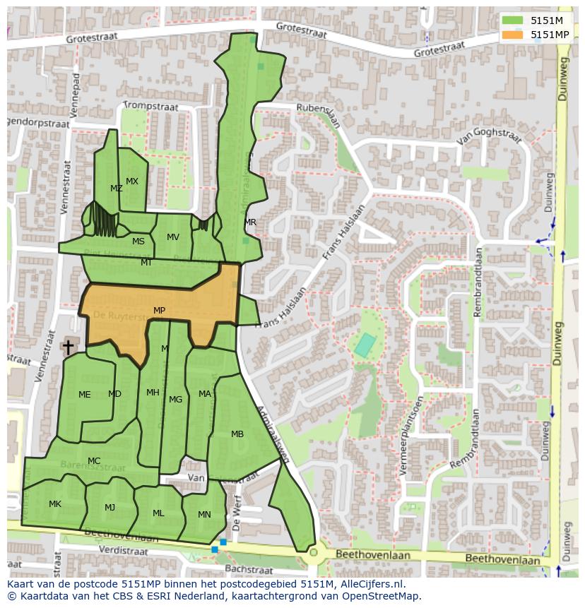 Afbeelding van het postcodegebied 5151 MP op de kaart.