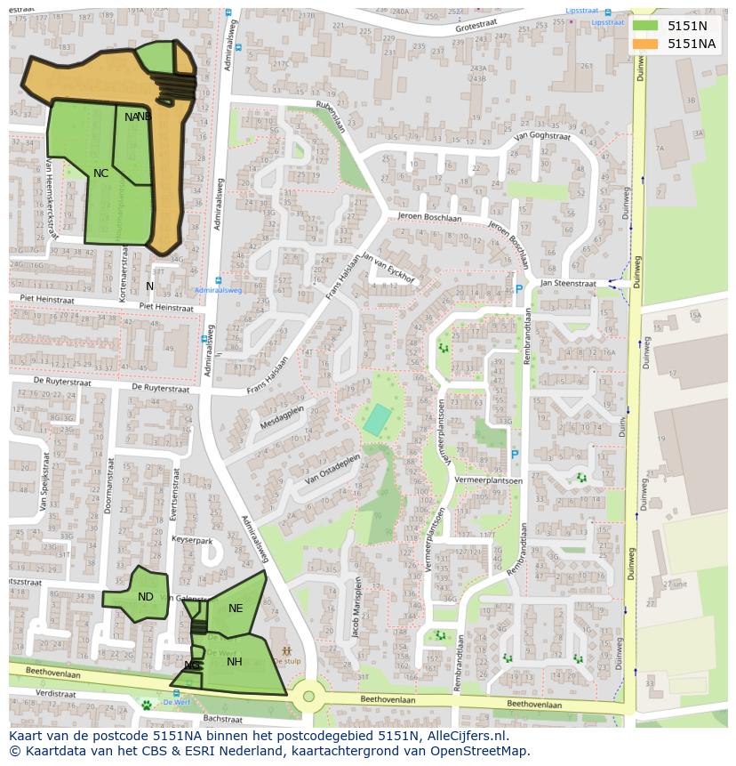 Afbeelding van het postcodegebied 5151 NA op de kaart.