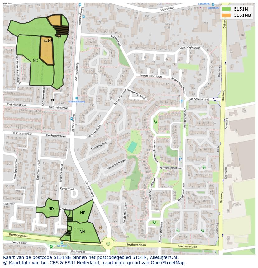 Afbeelding van het postcodegebied 5151 NB op de kaart.