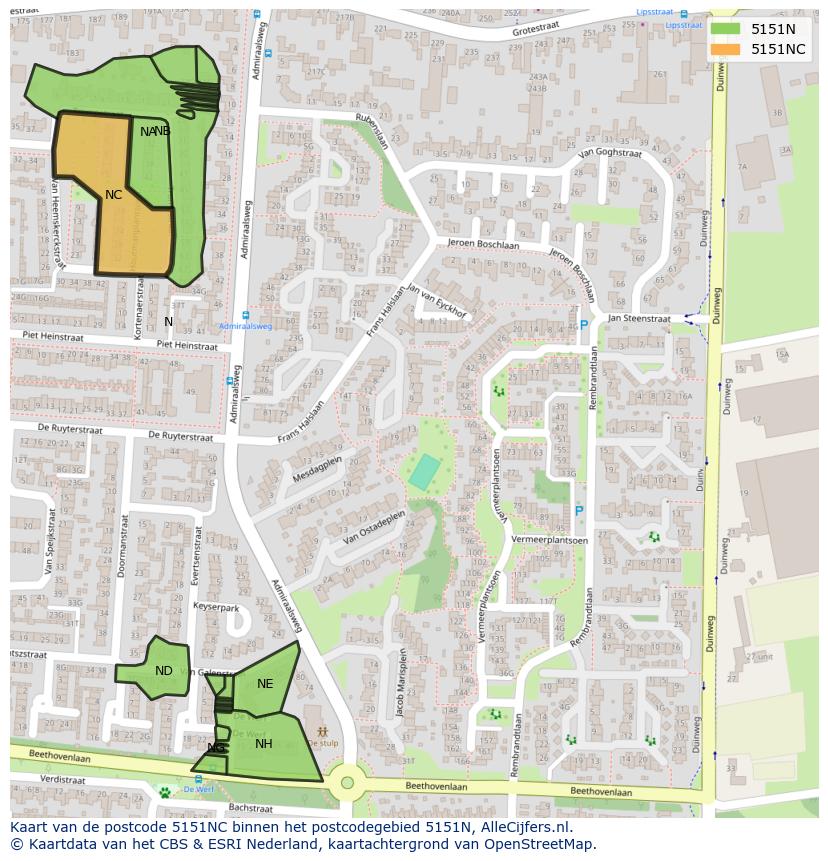 Afbeelding van het postcodegebied 5151 NC op de kaart.
