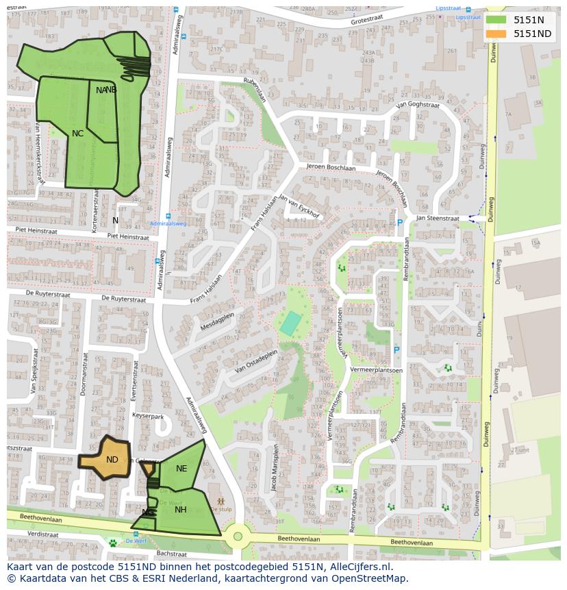 Afbeelding van het postcodegebied 5151 ND op de kaart.
