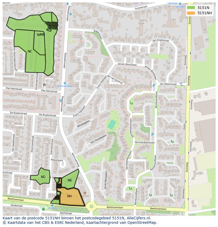 Afbeelding van het postcodegebied 5151 NH op de kaart.