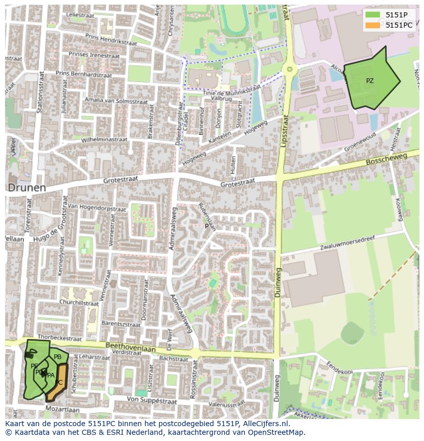 Afbeelding van het postcodegebied 5151 PC op de kaart.