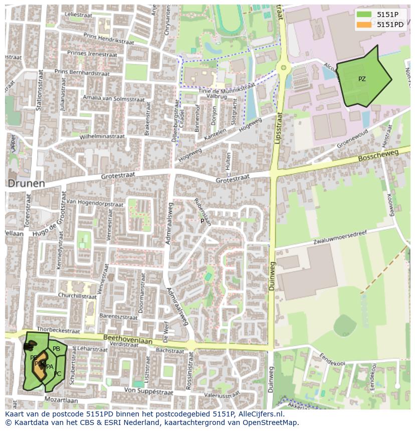 Afbeelding van het postcodegebied 5151 PD op de kaart.