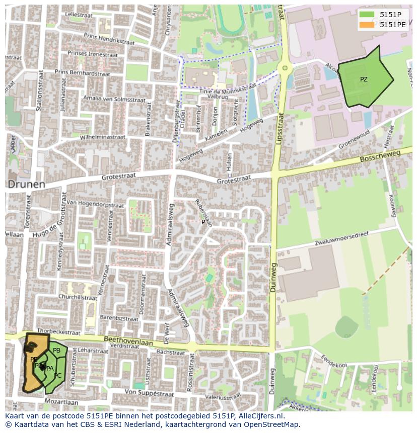 Afbeelding van het postcodegebied 5151 PE op de kaart.