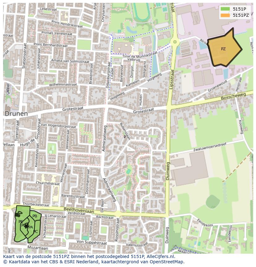 Afbeelding van het postcodegebied 5151 PZ op de kaart.