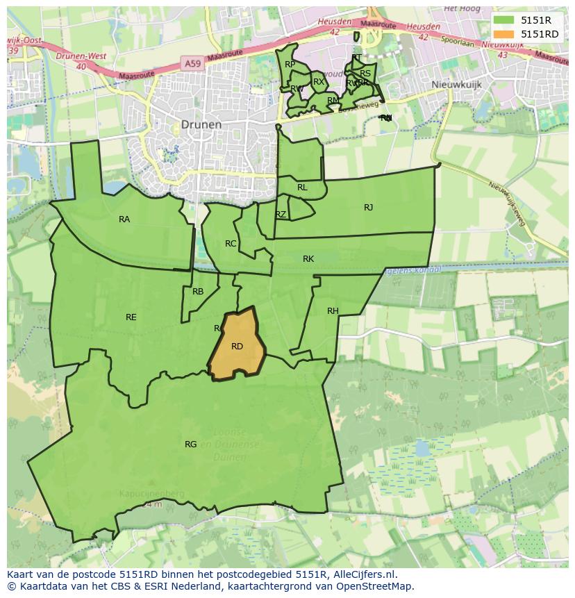 Afbeelding van het postcodegebied 5151 RD op de kaart.