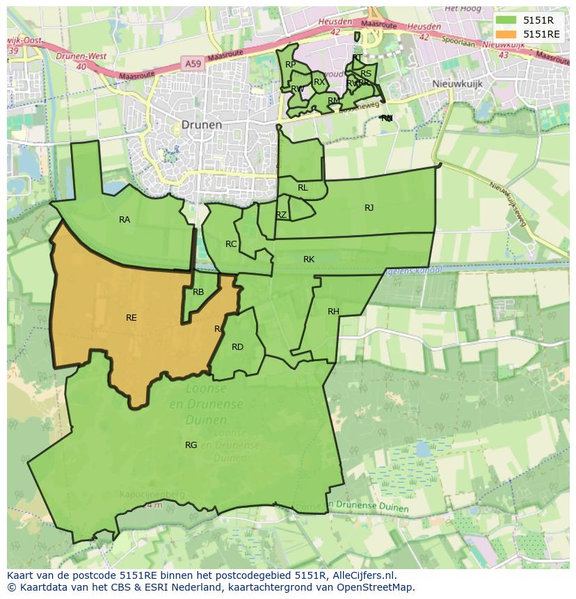 Afbeelding van het postcodegebied 5151 RE op de kaart.