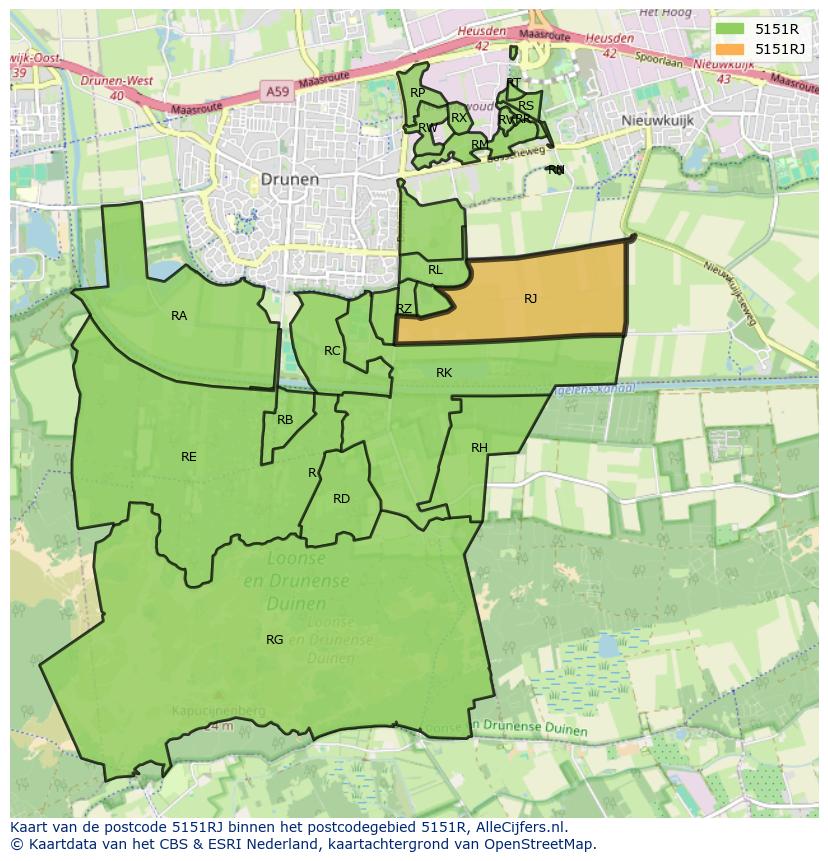 Afbeelding van het postcodegebied 5151 RJ op de kaart.
