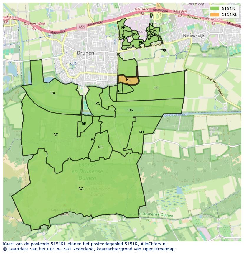 Afbeelding van het postcodegebied 5151 RL op de kaart.