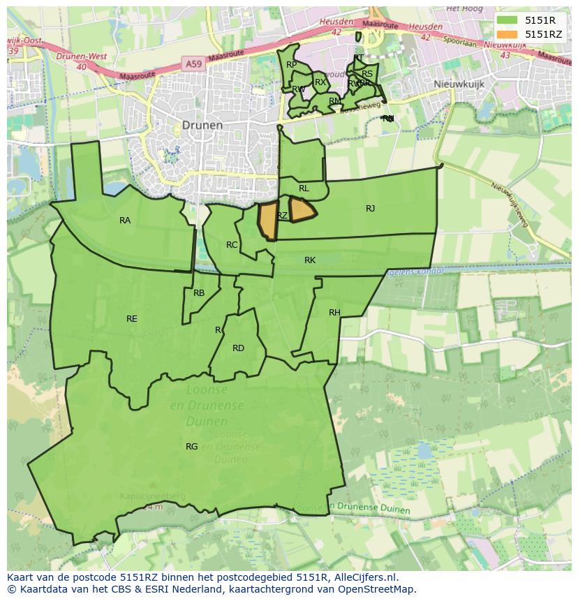 Afbeelding van het postcodegebied 5151 RZ op de kaart.