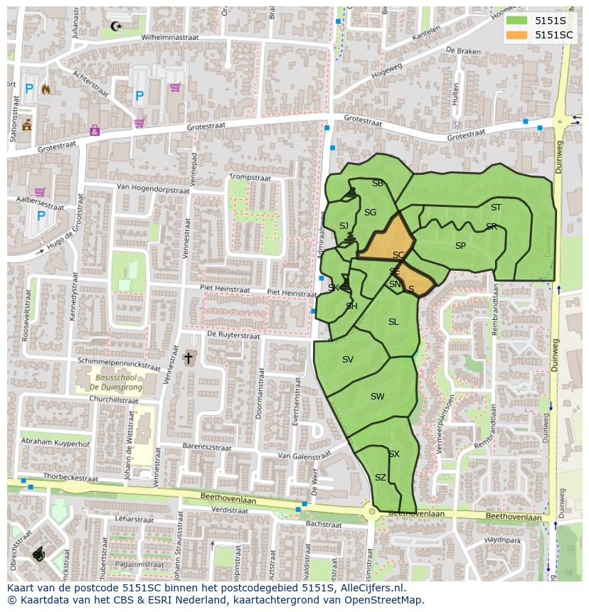 Afbeelding van het postcodegebied 5151 SC op de kaart.