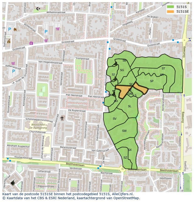 Afbeelding van het postcodegebied 5151 SE op de kaart.