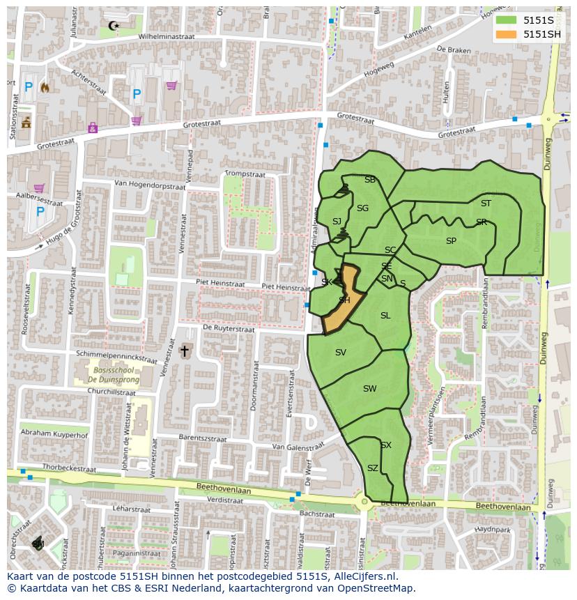Afbeelding van het postcodegebied 5151 SH op de kaart.
