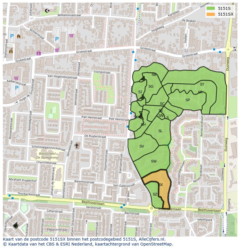 Afbeelding van het postcodegebied 5151 SX op de kaart.