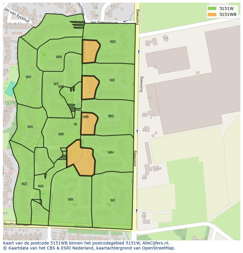 Afbeelding van het postcodegebied 5151 WB op de kaart.