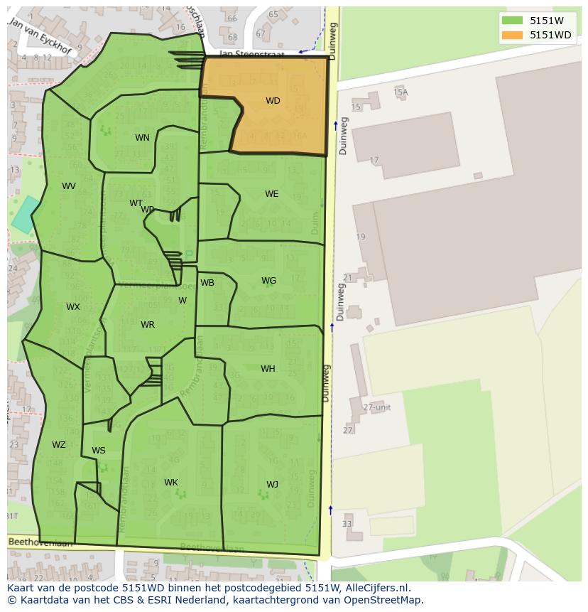 Afbeelding van het postcodegebied 5151 WD op de kaart.