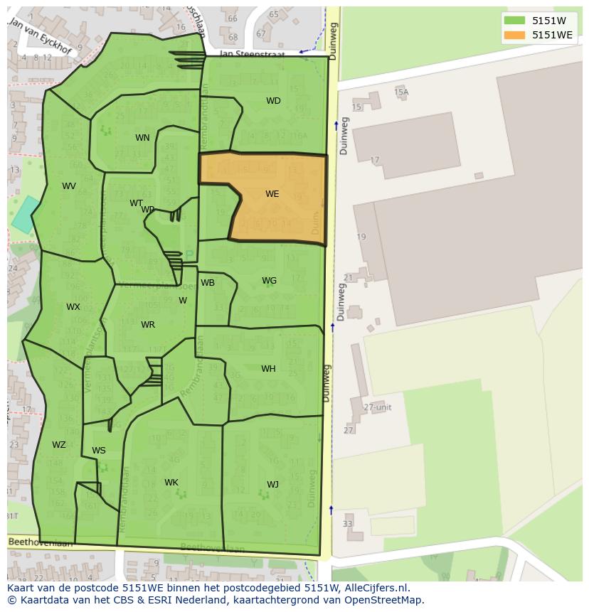 Afbeelding van het postcodegebied 5151 WE op de kaart.
