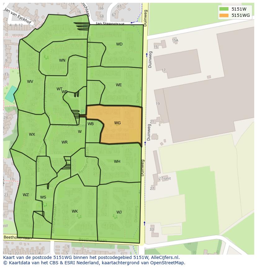 Afbeelding van het postcodegebied 5151 WG op de kaart.