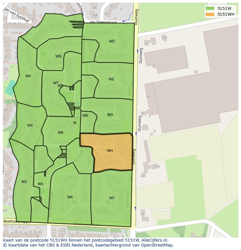Afbeelding van het postcodegebied 5151 WH op de kaart.