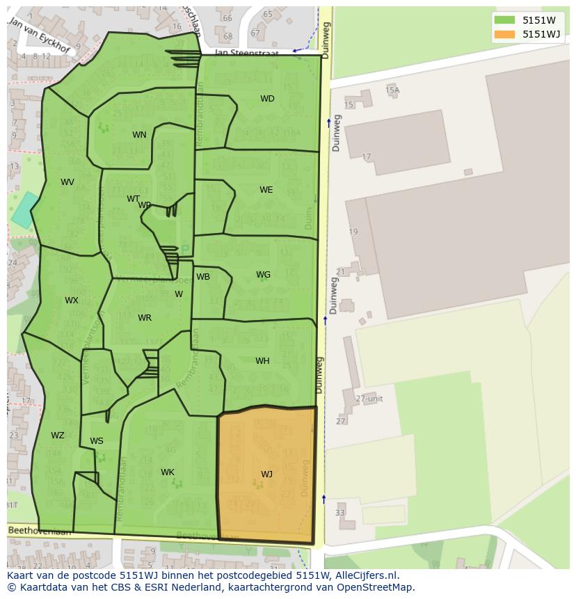 Afbeelding van het postcodegebied 5151 WJ op de kaart.