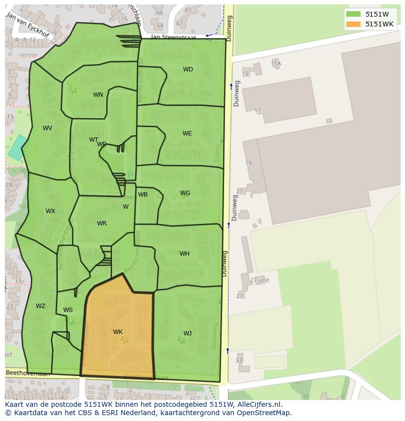 Afbeelding van het postcodegebied 5151 WK op de kaart.