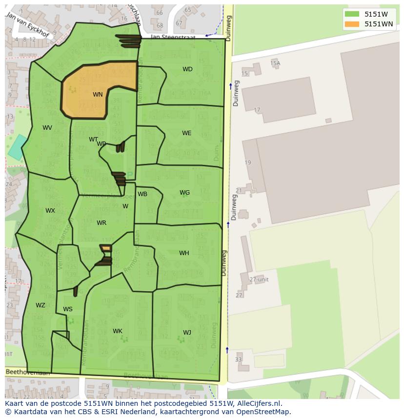 Afbeelding van het postcodegebied 5151 WN op de kaart.