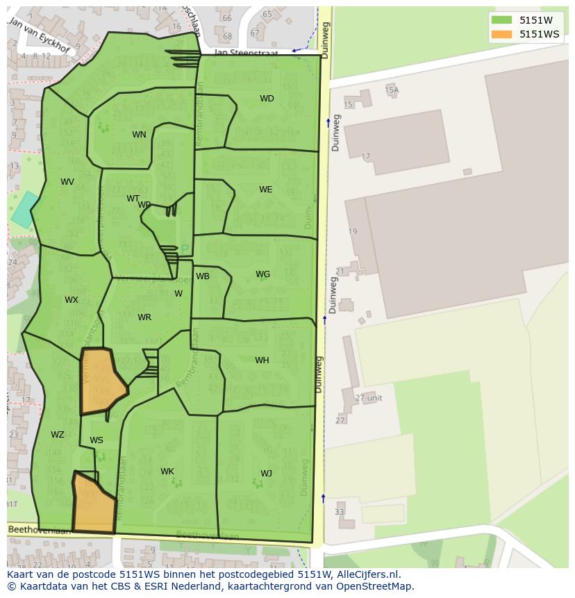 Afbeelding van het postcodegebied 5151 WS op de kaart.