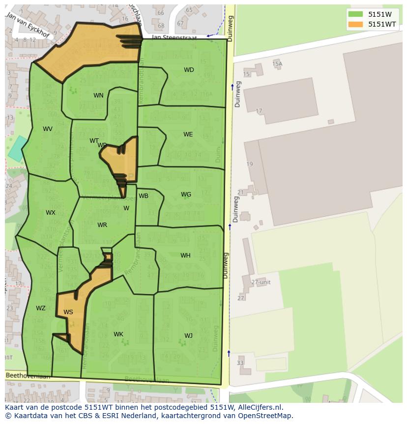 Afbeelding van het postcodegebied 5151 WT op de kaart.
