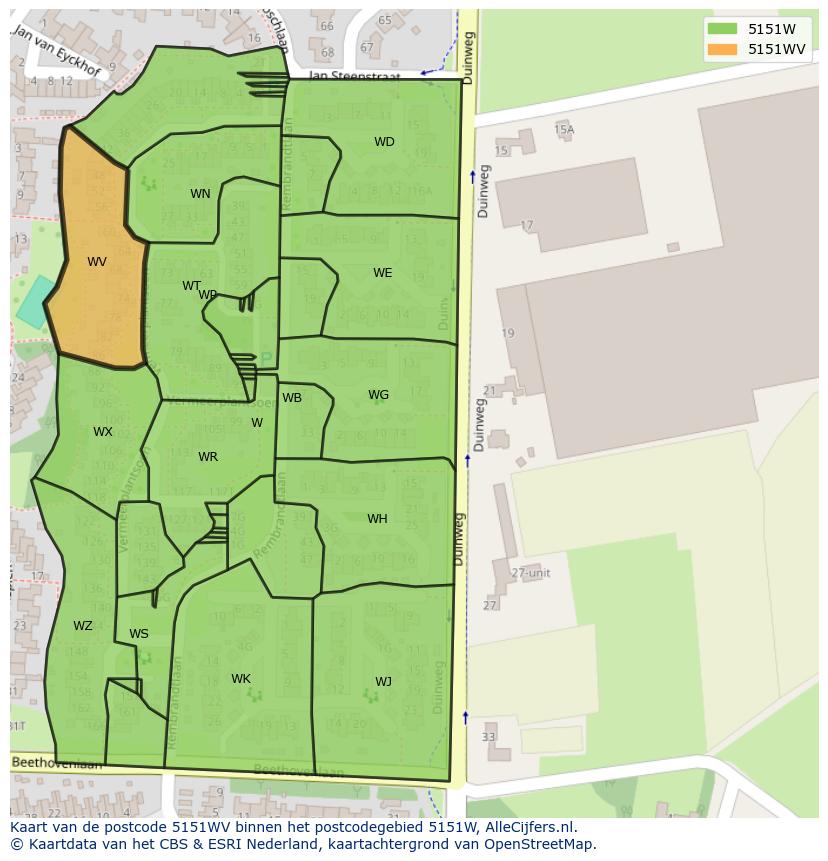 Afbeelding van het postcodegebied 5151 WV op de kaart.
