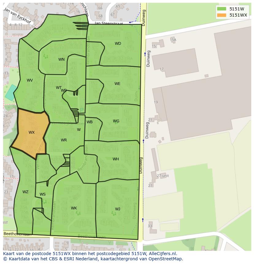 Afbeelding van het postcodegebied 5151 WX op de kaart.