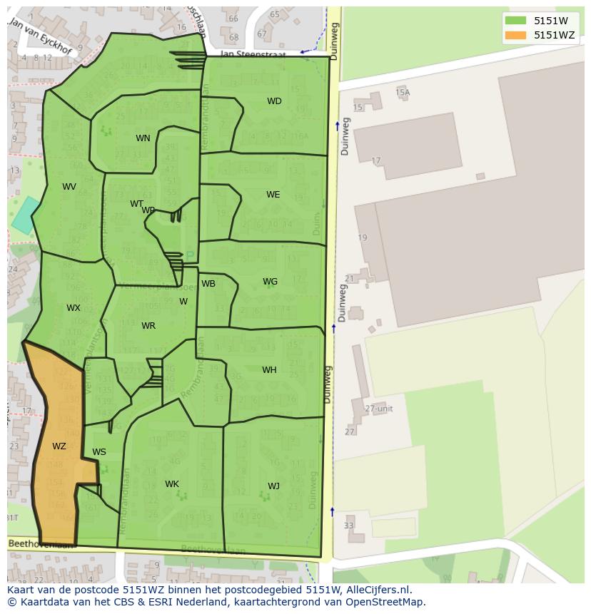 Afbeelding van het postcodegebied 5151 WZ op de kaart.
