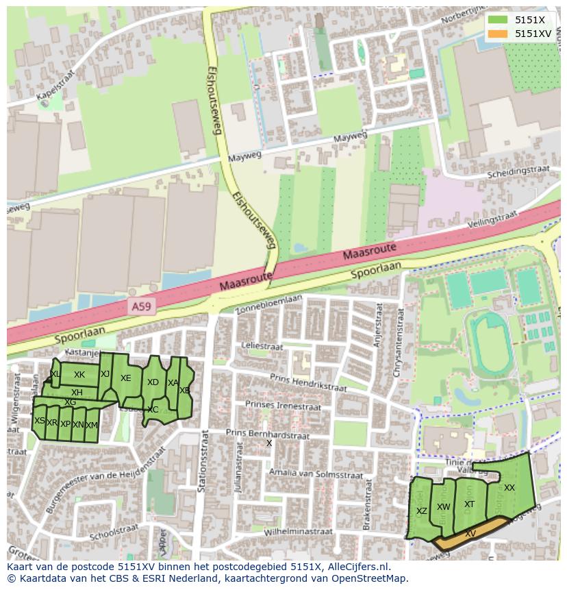 Afbeelding van het postcodegebied 5151 XV op de kaart.