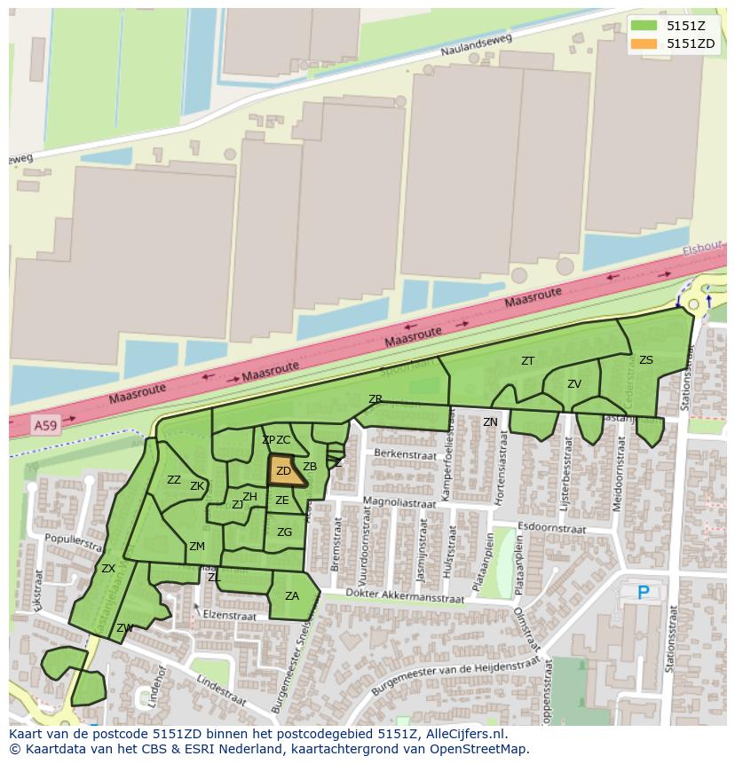 Afbeelding van het postcodegebied 5151 ZD op de kaart.