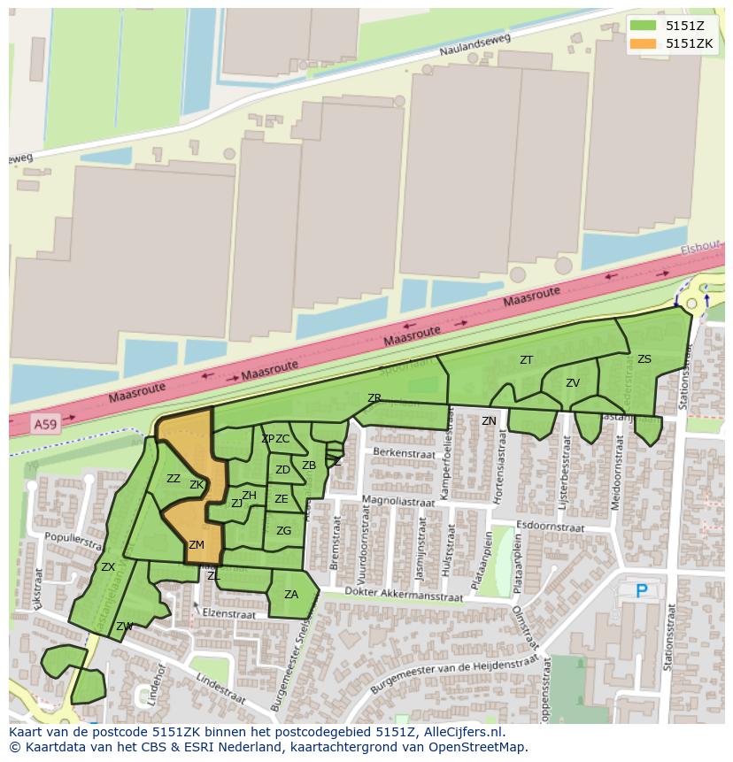 Afbeelding van het postcodegebied 5151 ZK op de kaart.
