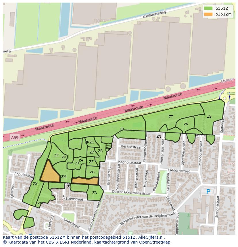 Afbeelding van het postcodegebied 5151 ZM op de kaart.