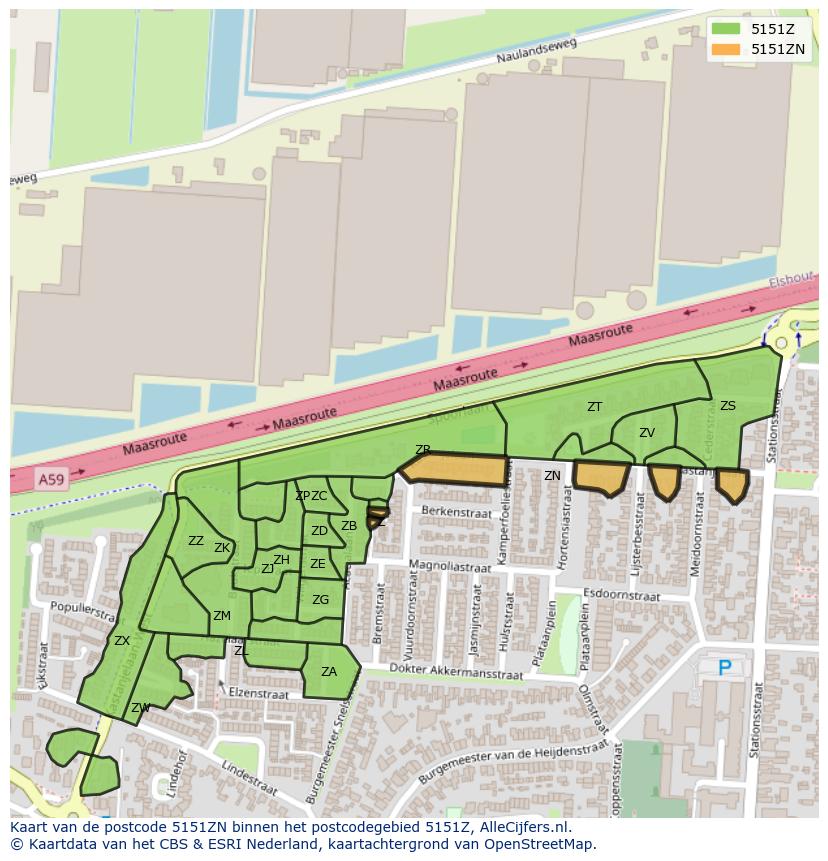 Afbeelding van het postcodegebied 5151 ZN op de kaart.