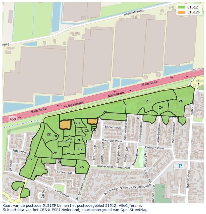 Afbeelding van het postcodegebied 5151 ZP op de kaart.