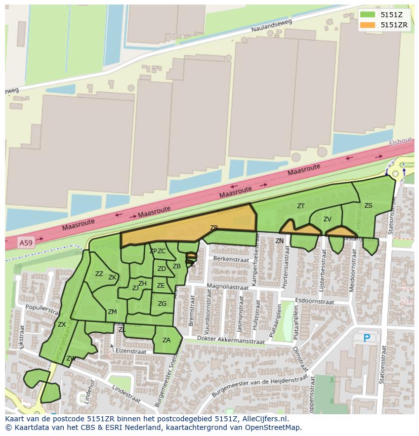Afbeelding van het postcodegebied 5151 ZR op de kaart.