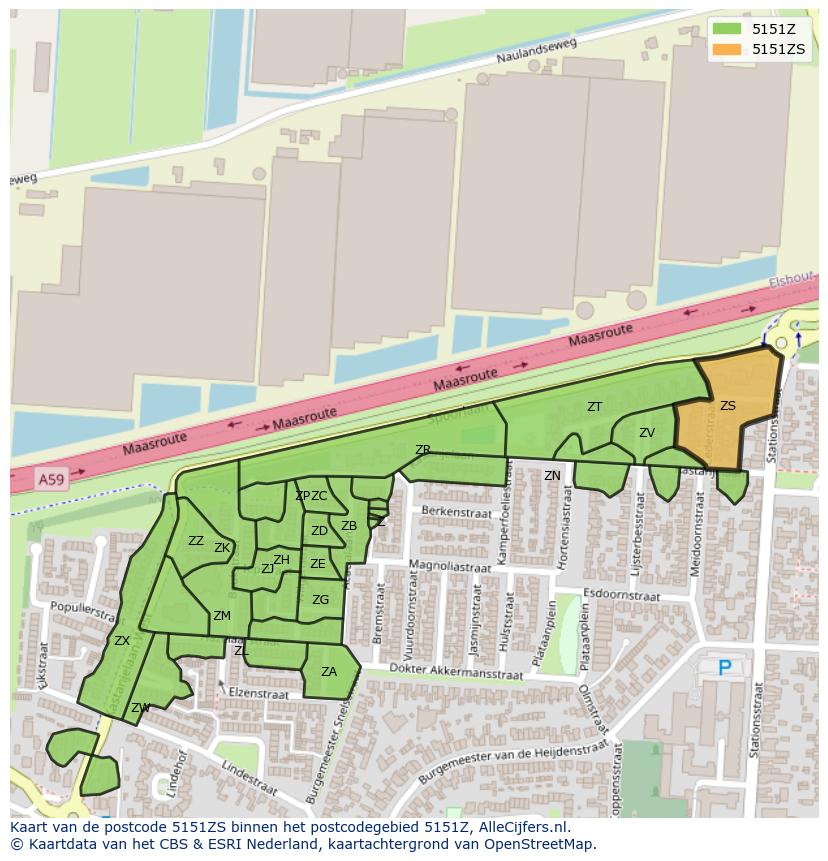 Afbeelding van het postcodegebied 5151 ZS op de kaart.