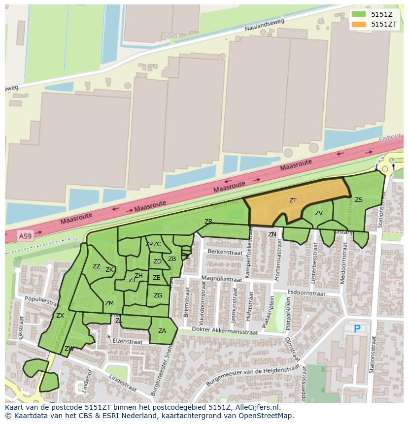 Afbeelding van het postcodegebied 5151 ZT op de kaart.
