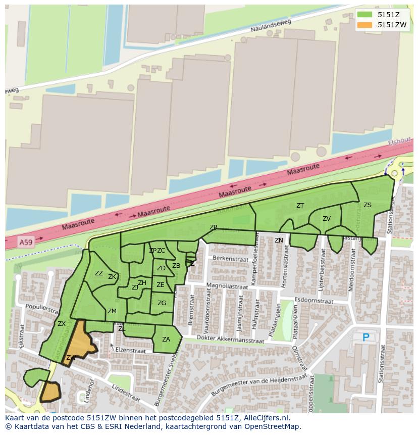 Afbeelding van het postcodegebied 5151 ZW op de kaart.