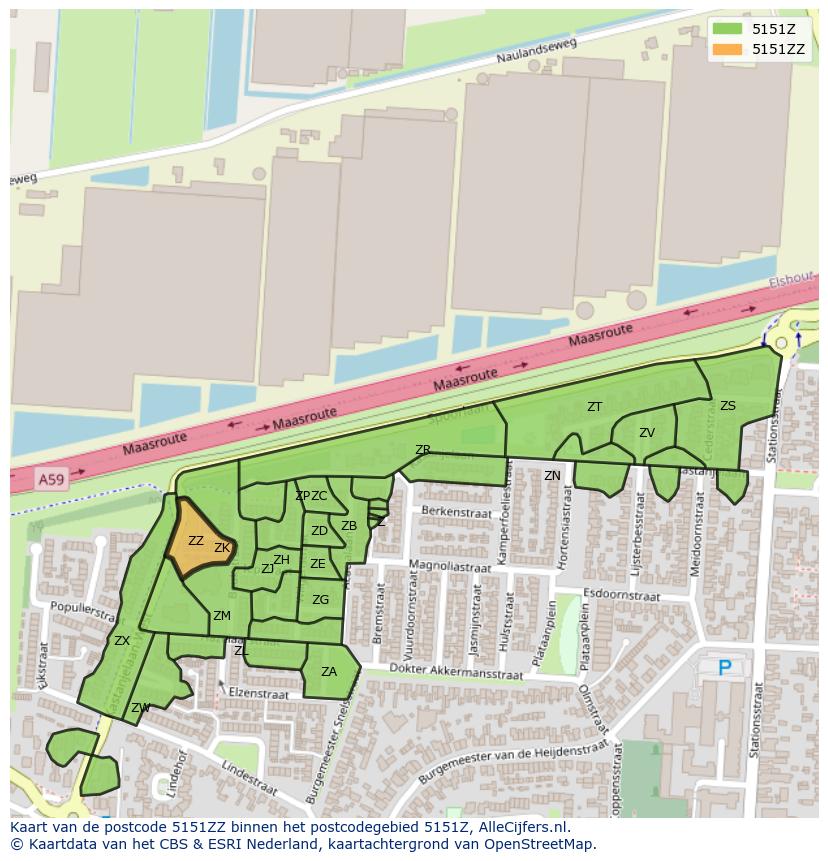Afbeelding van het postcodegebied 5151 ZZ op de kaart.